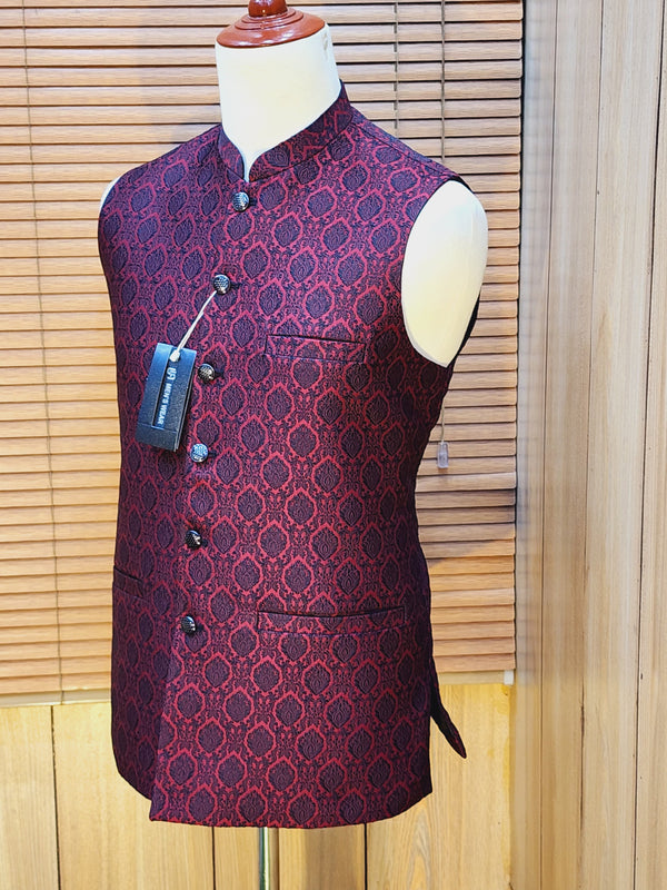 Men's Maroon Embroidery Waistcoat WQ-12