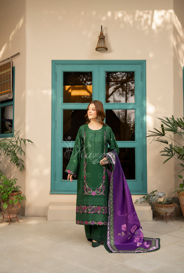 Karma Luxury Winter Collection – 3-Piece Ready-to-Wear (GREEN) -1526