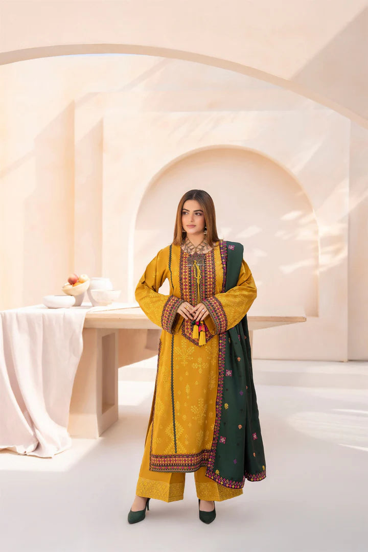Karma Mishal Luxury Winter Collection – 3-Piece Ready-to-Wear (1535 Mustard Gold)