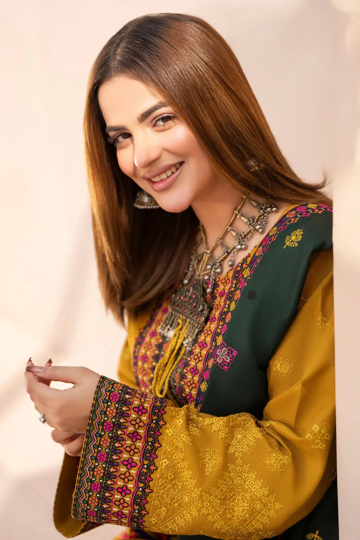 Karma Mishal Luxury Winter Collection – 3-Piece Ready-to-Wear (1535 Mustard Gold)