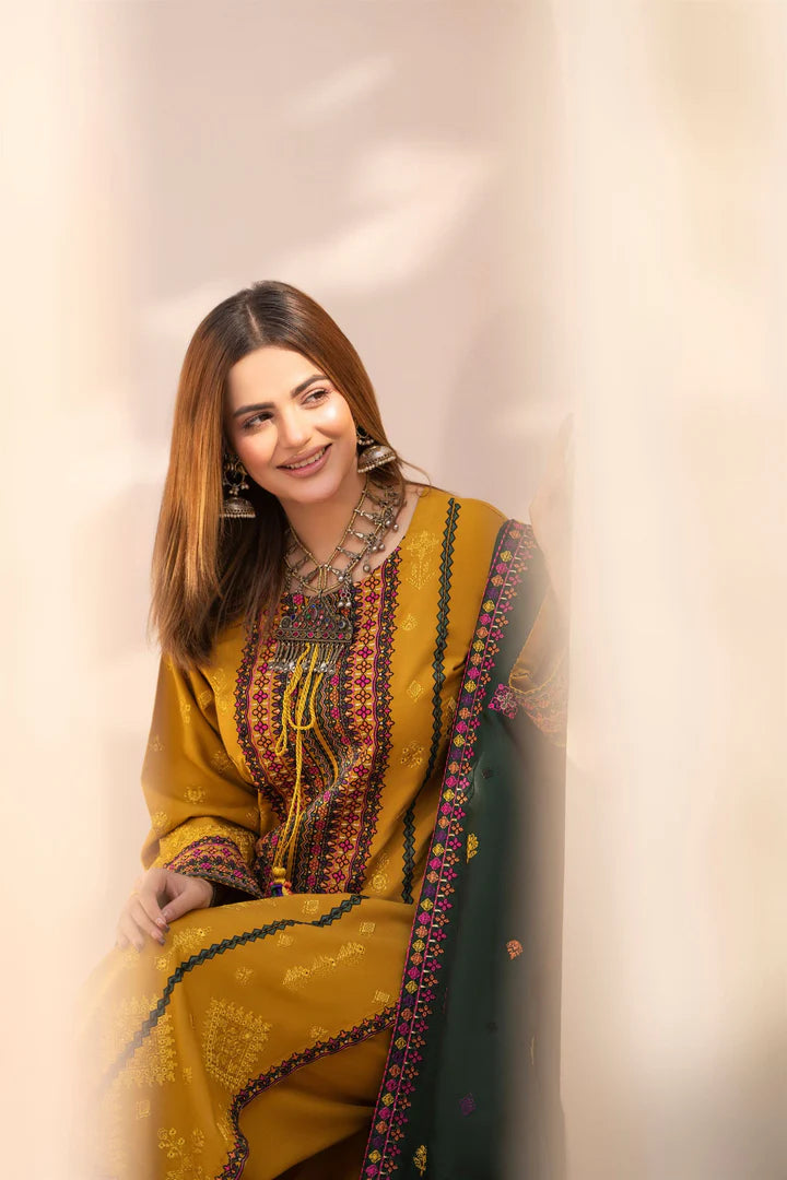 Karma Mishal Luxury Winter Collection – 3-Piece Ready-to-Wear (1535 Mustard Gold)