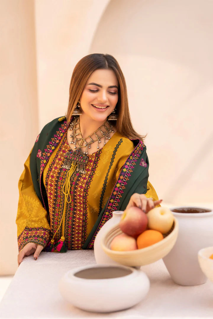 Karma Mishal Luxury Winter Collection – 3-Piece Ready-to-Wear (1535 Mustard Gold)