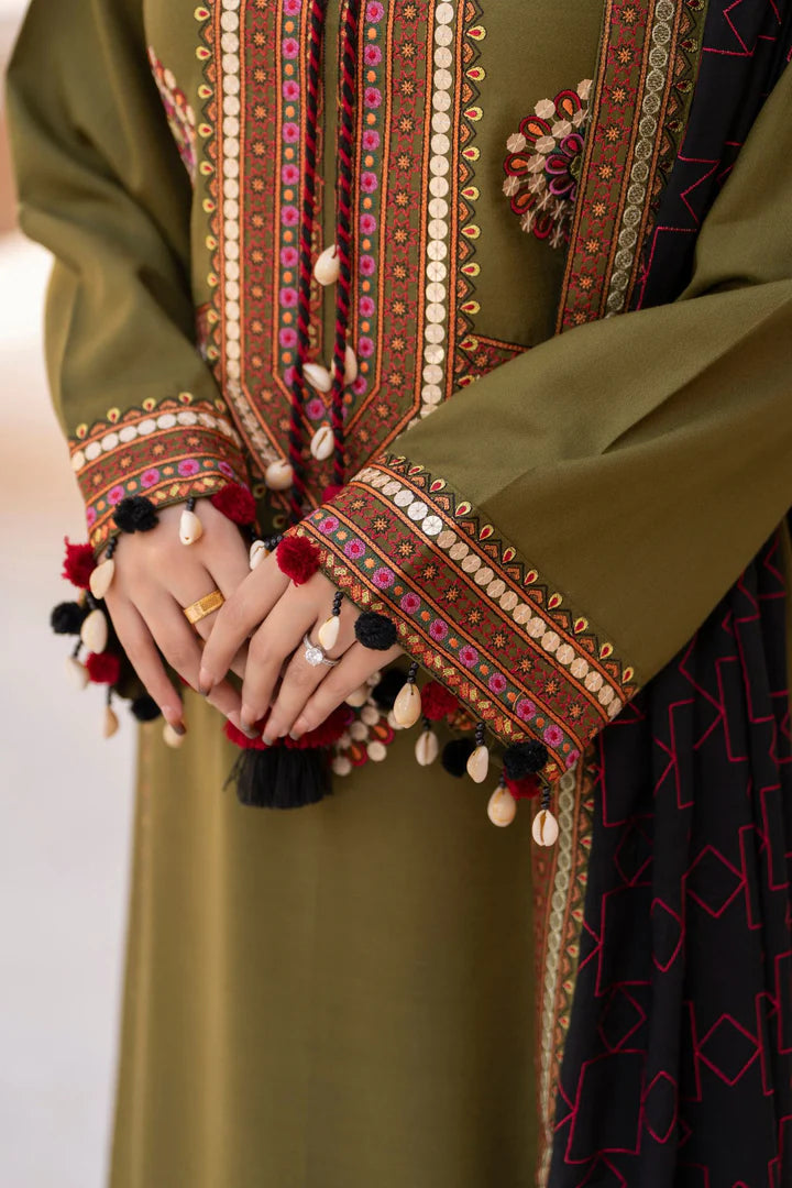 Karma Mishal Luxury Winter Collection – 3-Piece Ready-to-Wear (1538 Army Green)