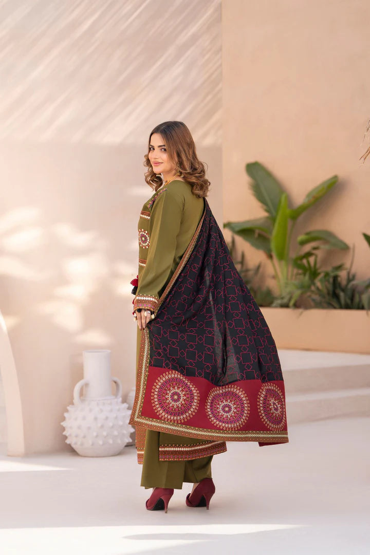 Karma Mishal Luxury Winter Collection – 3-Piece Ready-to-Wear (1538 Army Green)