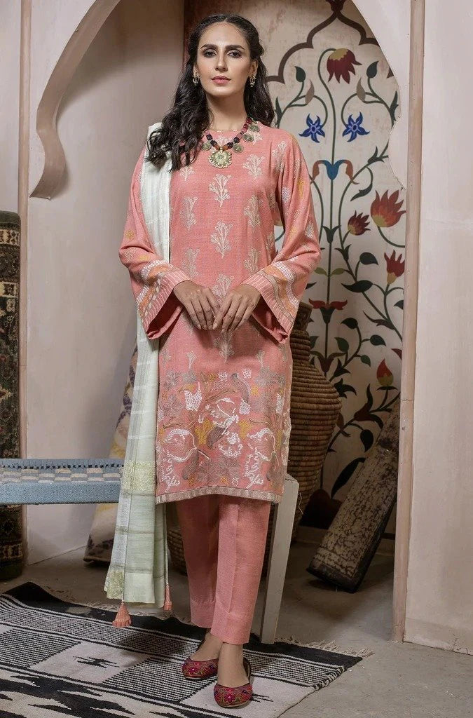 Lakhany 3-Piece Ready To Wear Embroidered Fancy Slub Suit - LSM-2563 Pink