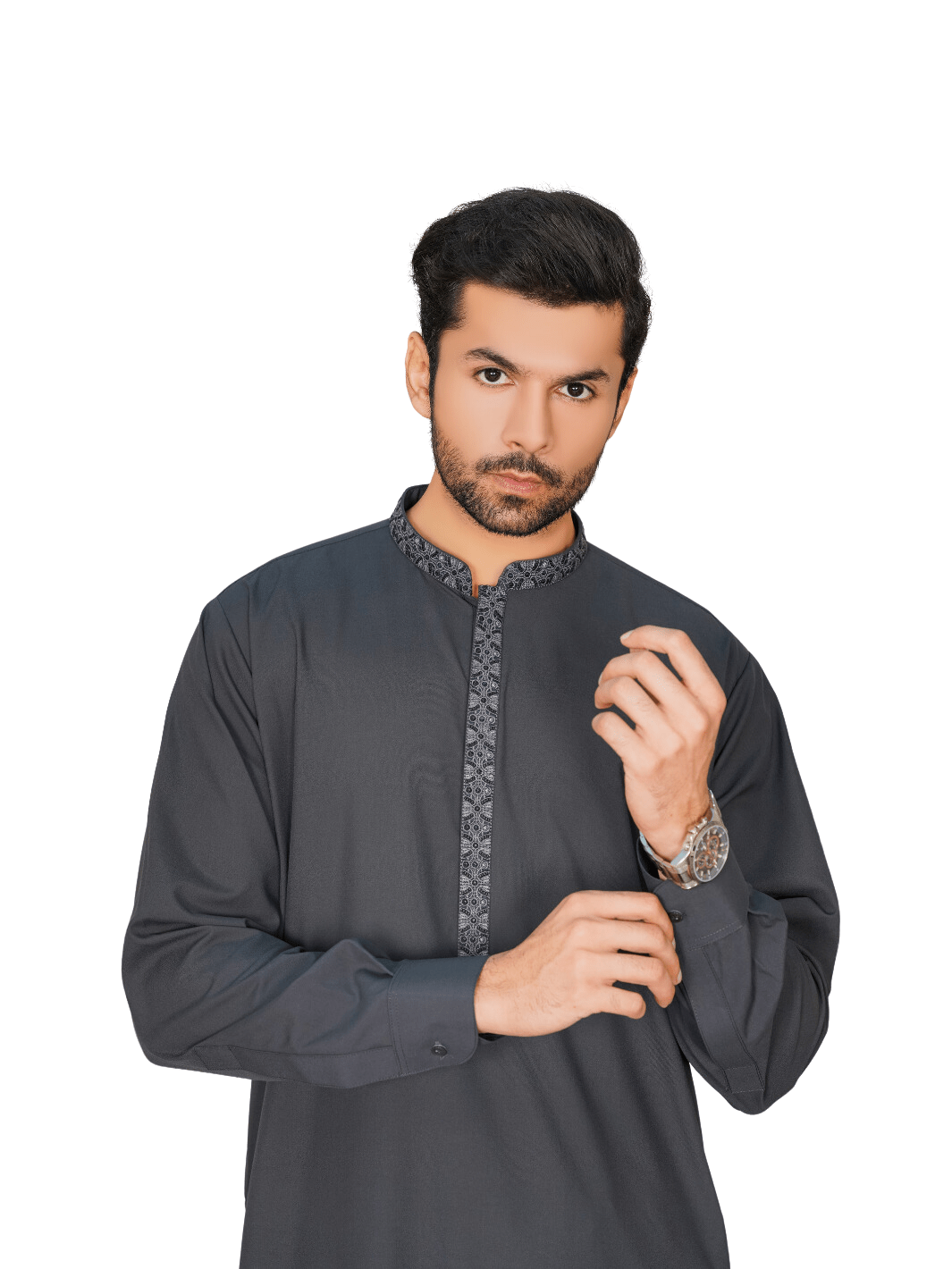 Al-Qaisar Men's Embroidered Grey Shalwar Kameez AQ-14