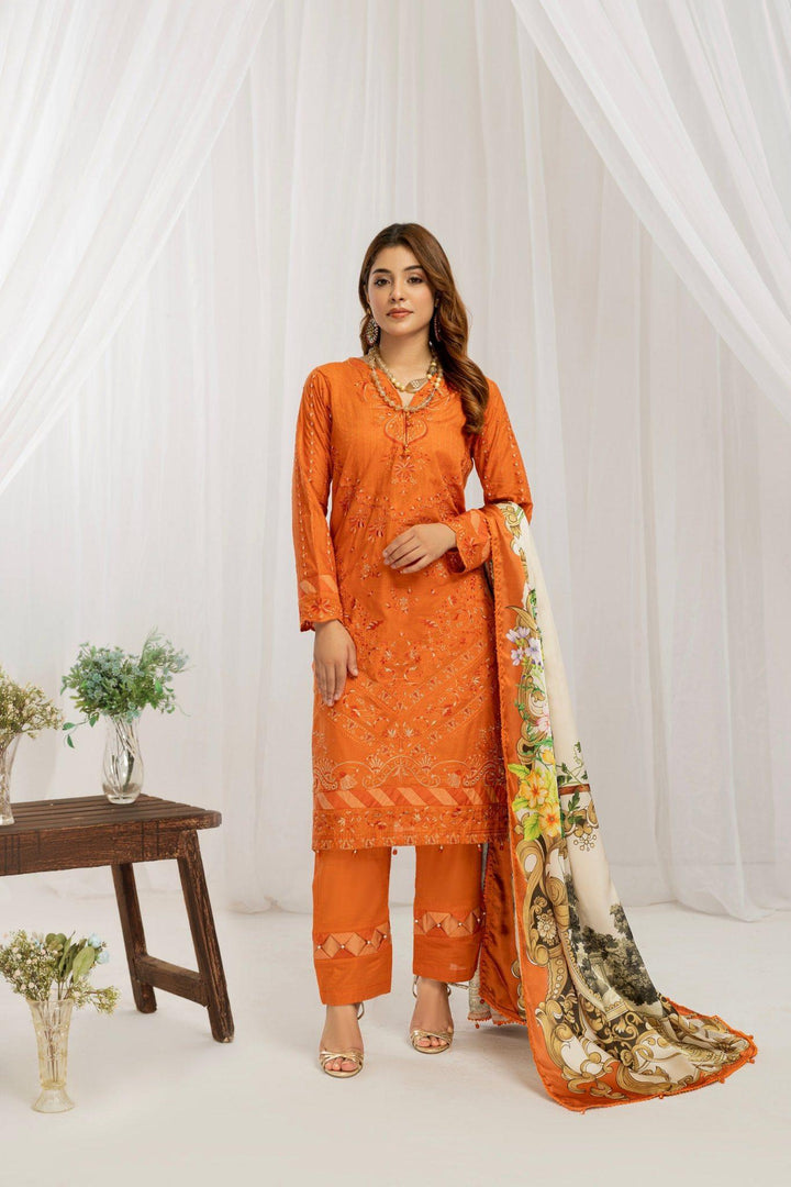 MENA BY CHAMAK 3 PIECE  SUITE READY TO WEAR - Bright Orange