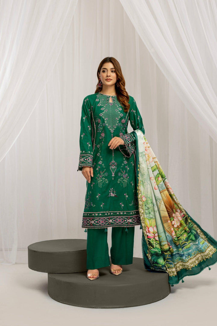 MENA BY CHAMAK 3 PIECE SUITE READY TO WEAR - Deep Forest Green