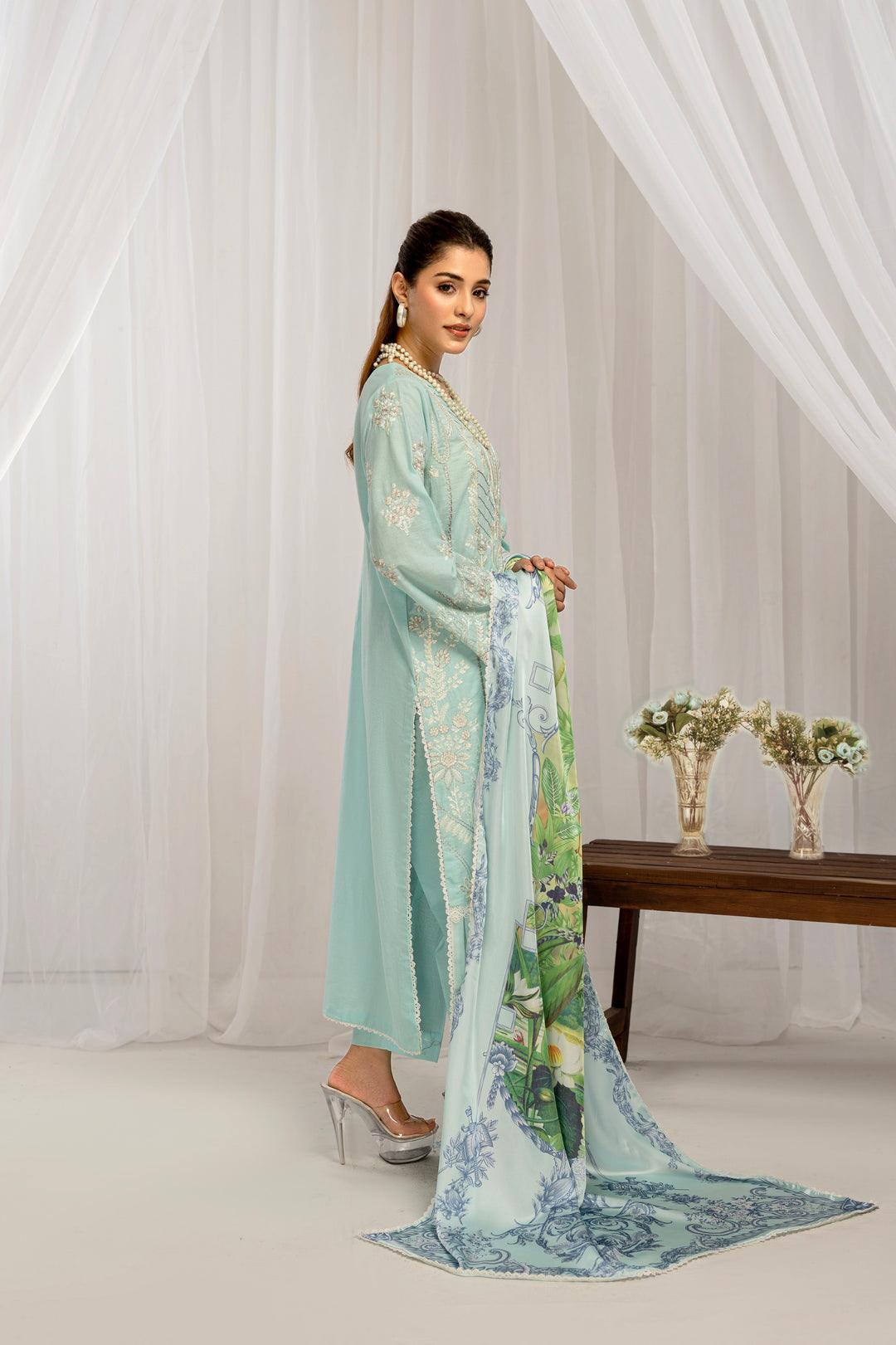 MENA BY CHAMAK 3 PIECE SUITE READY TO WEAR - Sage Mist