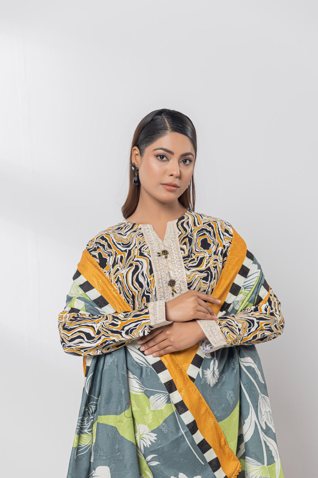 3 PC Mena By Chamak Linen Intermix Stitched MSL-06