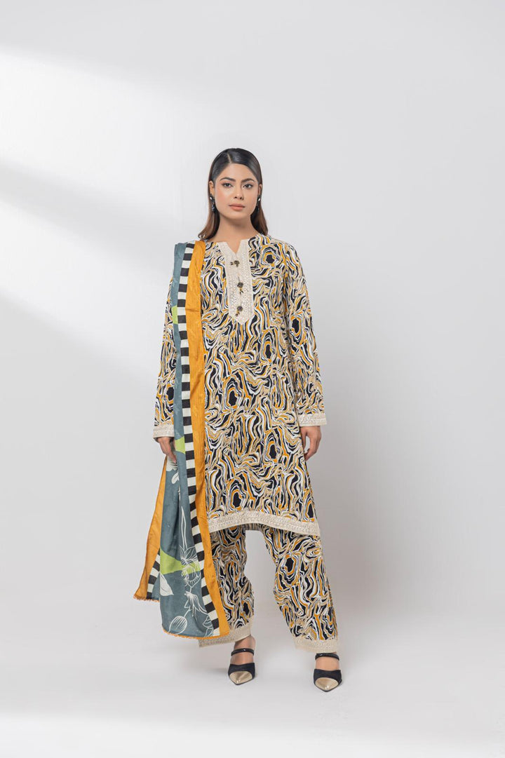 3 PC Mena By Chamak Linen Intermix Stitched MSL-06