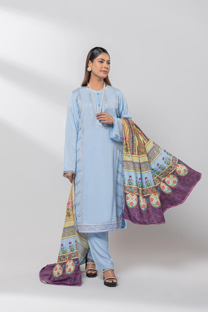 3 PC Mena By Chamak Linen Intermix Stitched MSL-08