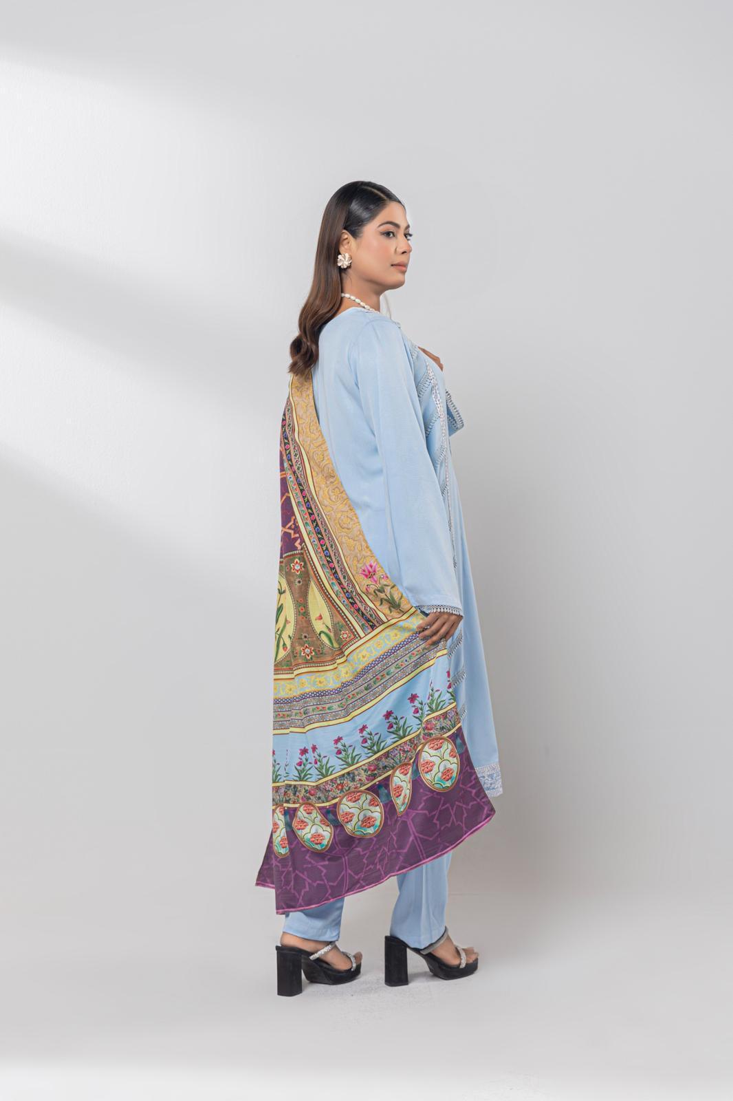 3 PC Mena By Chamak Linen Intermix Stitched MSL-08