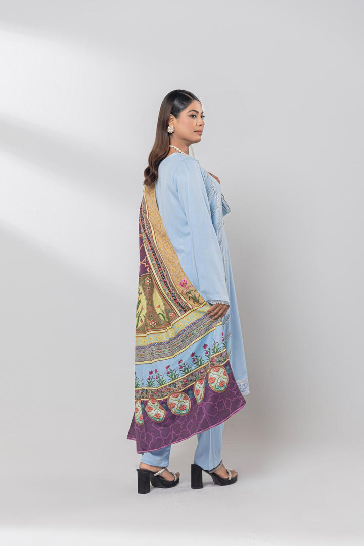 3 PC Mena By Chamak Linen Intermix Stitched MSL-08