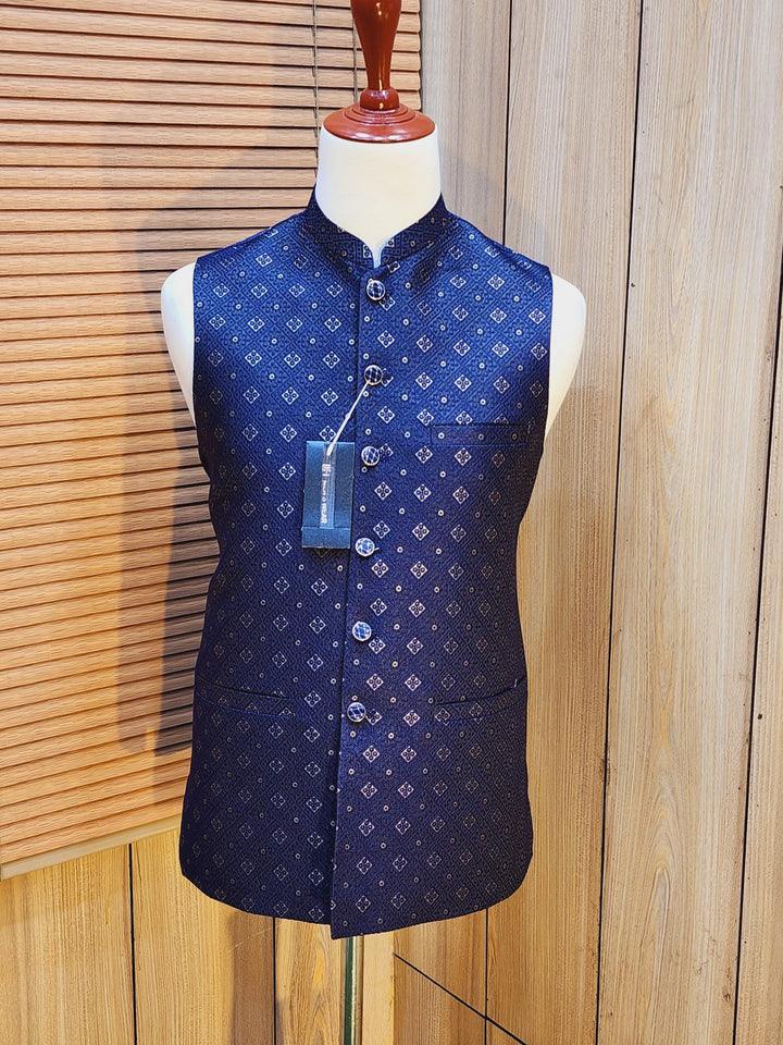 Men's Navy Blue Embroidered Waistcoat WQ-07