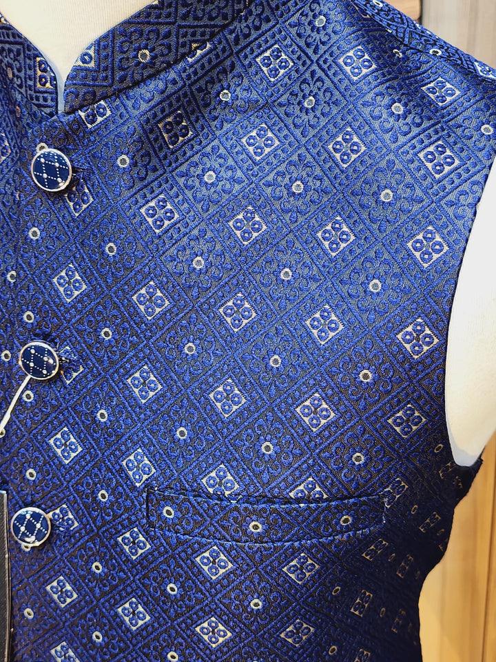 Men's Navy Blue Embroidered Waistcoat WQ-07