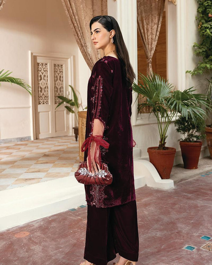 2 Piece Suit Ready to Wear VELVET EMBROIDERED EDITION N-83 - Maroon