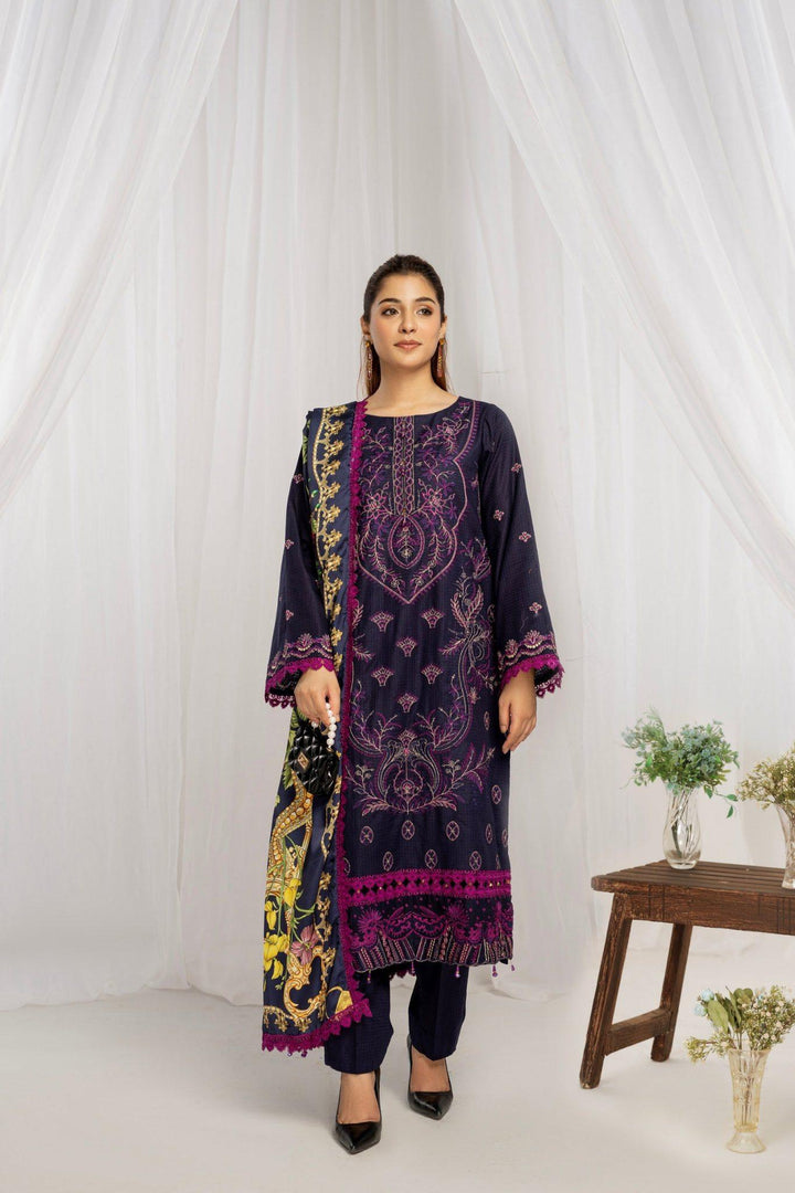 MENA BY CHAMAK 3 PIECE SUITE READY TO WEAR - Midnight Aubergine