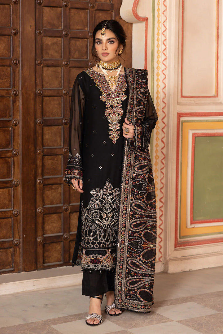 Ramsha 3-Piece Ready To Wear Dastan Vol-3 Chiffon | T-304 Black