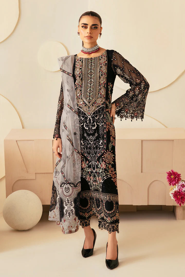 Ramsha 3-Piece Ready to Wear Chiffon Dastoor Collection - P-105 Black