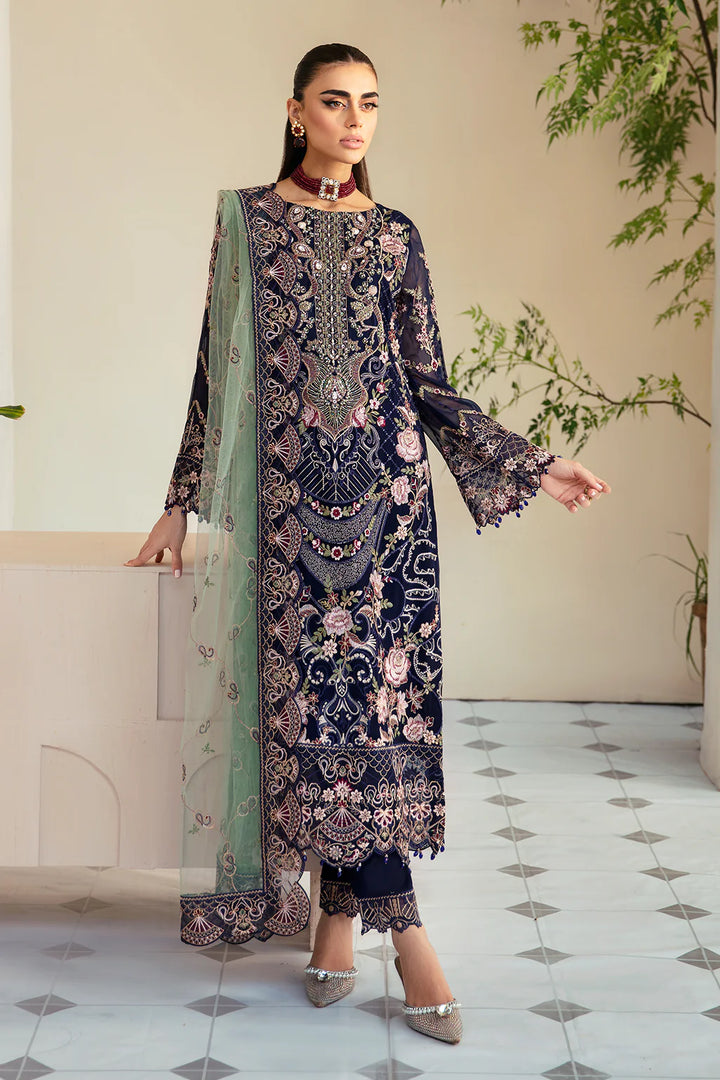 Ramsha 3-Piece Ready to Wear Chiffon Dastoor Collection - P-110 Blue