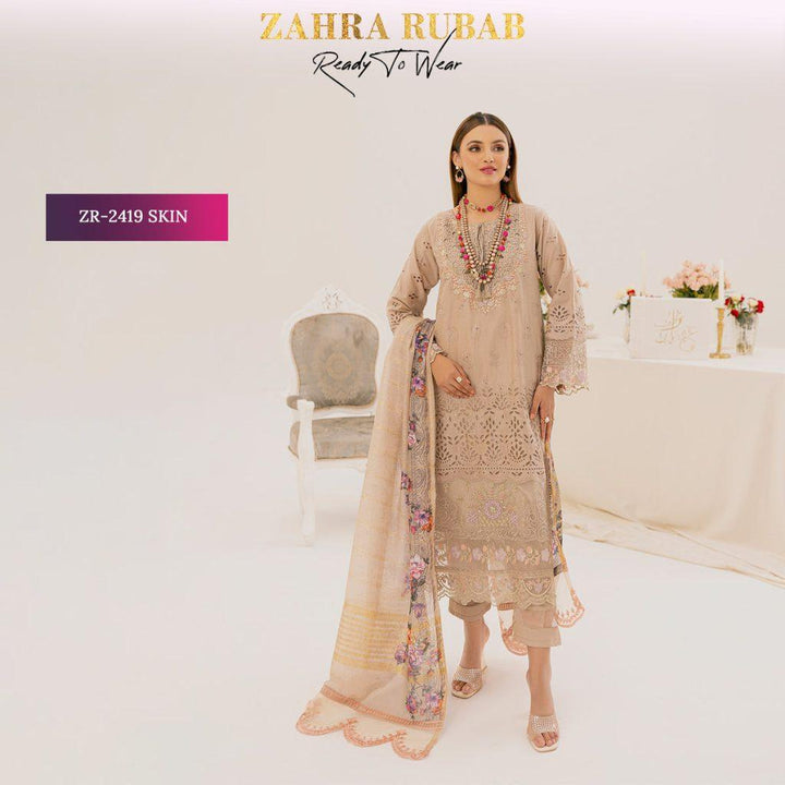 ZAHRA RUBAB 3 PIECE READYMADE CHIKAN KAARI ZR-2419 - Skin