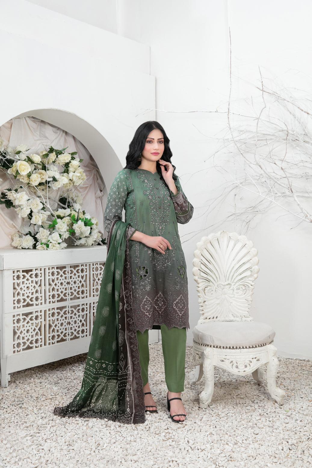 TAWAKKAL FABRICS Tahnia 3-Piece Stitched GREEN D-3163