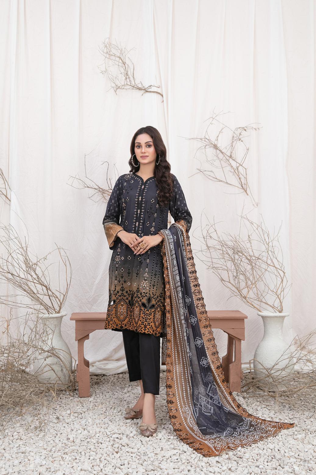 TAWAKKAL FABRICS Tahnia 3-Piece Stitched BLACK D-3161