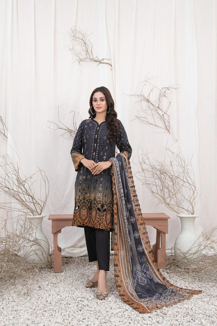 TAWAKKAL FABRICS Tahnia 3-Piece Stitched BLACK D-3161