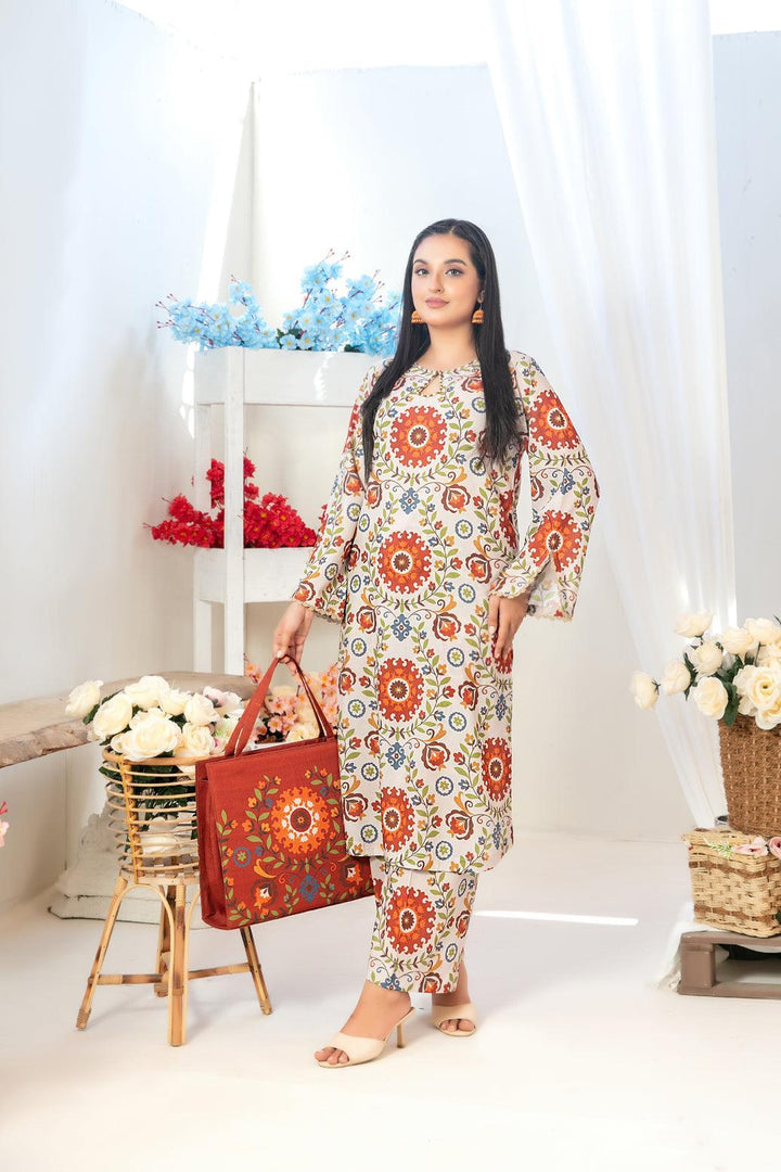 Tawakkal 2-Piece Ready to Wear Swiss Digital Printed With Hand Bag GLO Vol 2 D-1557 - White