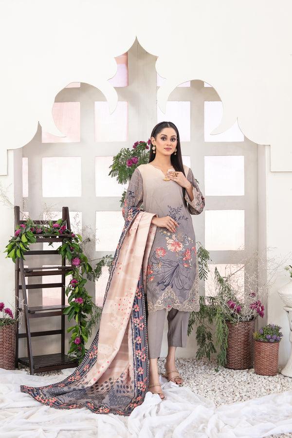 Tawakkal Fabrics 3-Piece Stitched Grey D-3700