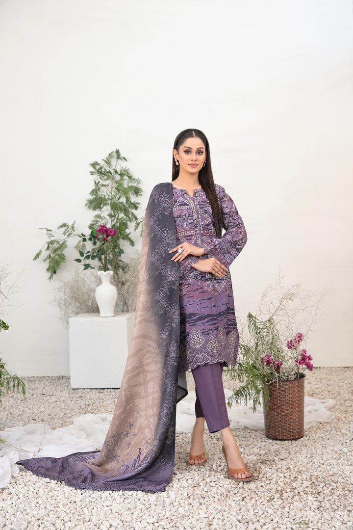 Tawakkal Fabrics 3-Piece Stitched Purple D-3703