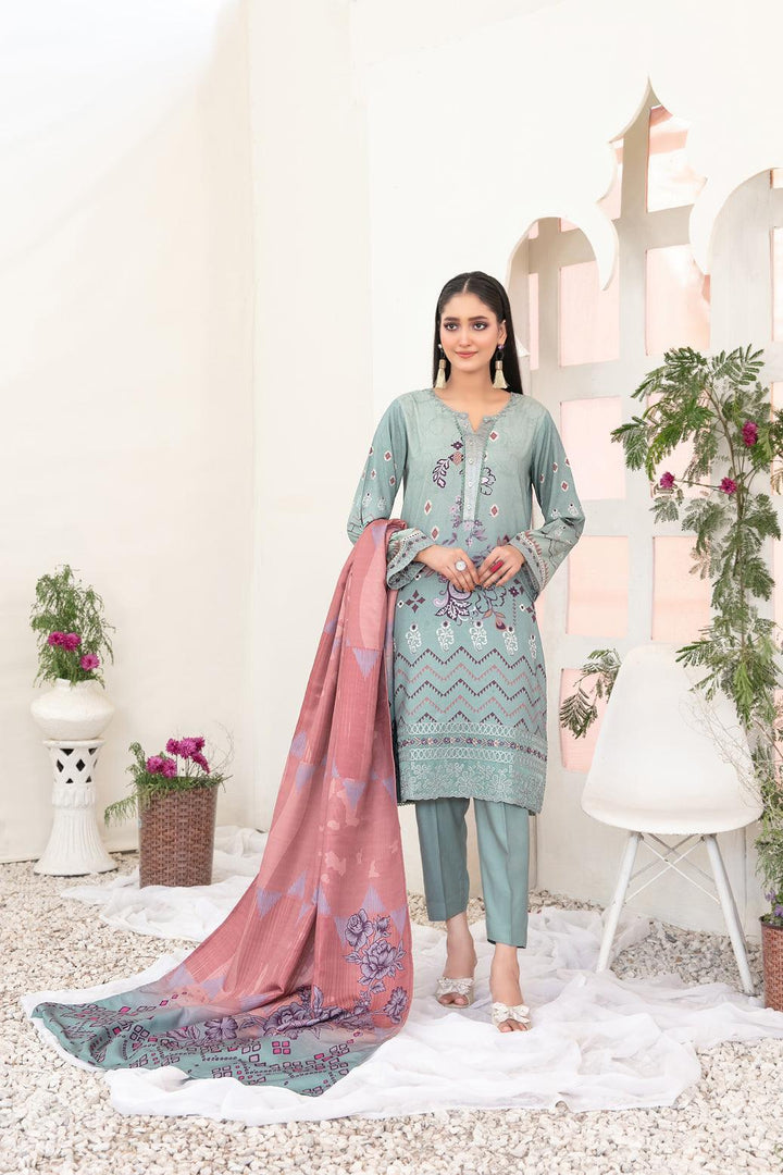 Tawakkal Fabrics 3-Piece Stitched Sage Green D-3704