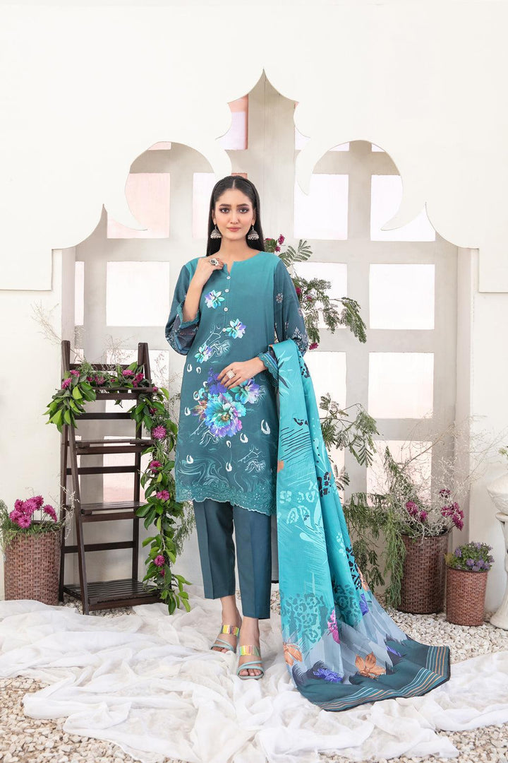 Tawakkal Fabrics 3-Piece Stitched Teal D-3699