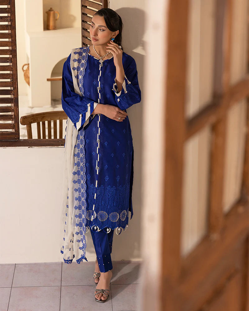 ALLYS 3 PIECE READY TO WEAR COTTON CHIKANKARI AL-1016 - BLUE
