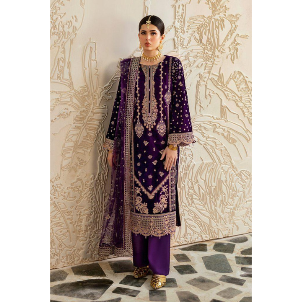 3-PIECE RAMSHA STITCHED EMBROIDERED VELVET V-602