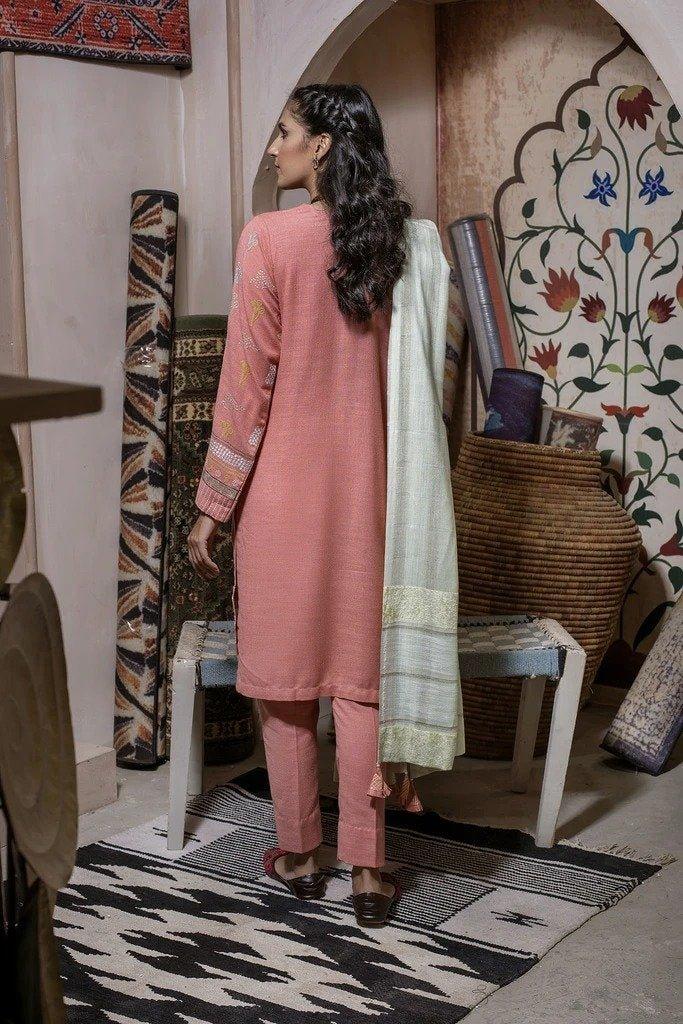 Lakhany 3-Piece Ready To Wear Embroidered Fancy Slub Suit - LSM-2563 Pink