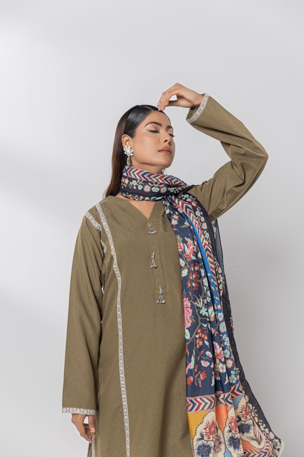 3 PC Mena By Chamak Linen Intermix Stitched MSL-04