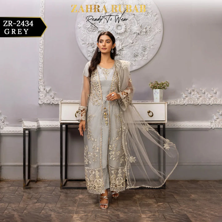 ZAHRA RUBAB 3 PIECE READYMADE GREY ZR-2434