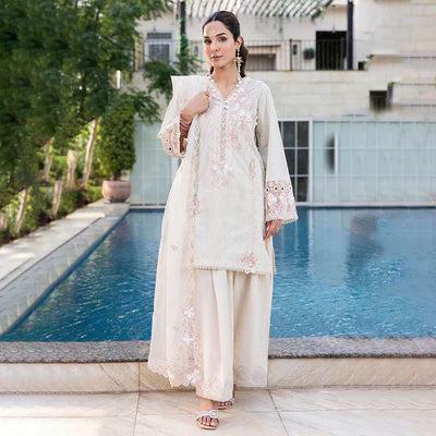 Zahra Rubab 3-Piece Ready to Wear Luxury Lawn Nayab Collection Crystal ZR-2536 White