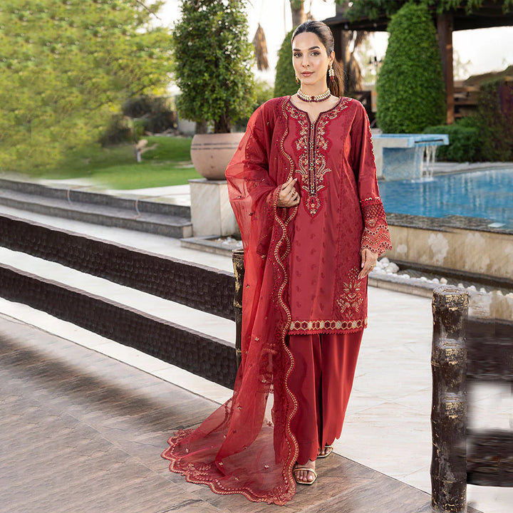 Zahra Rubab 3-Piece Ready to Wear Luxury Lawn Nayab Collection Ruby ZR-2534 Red