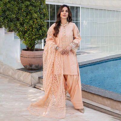 Zahra Rubab 3-Piece Ready to Wear Luxury Lawn Nayab Collection Zinnia ZR-2535 Peach
