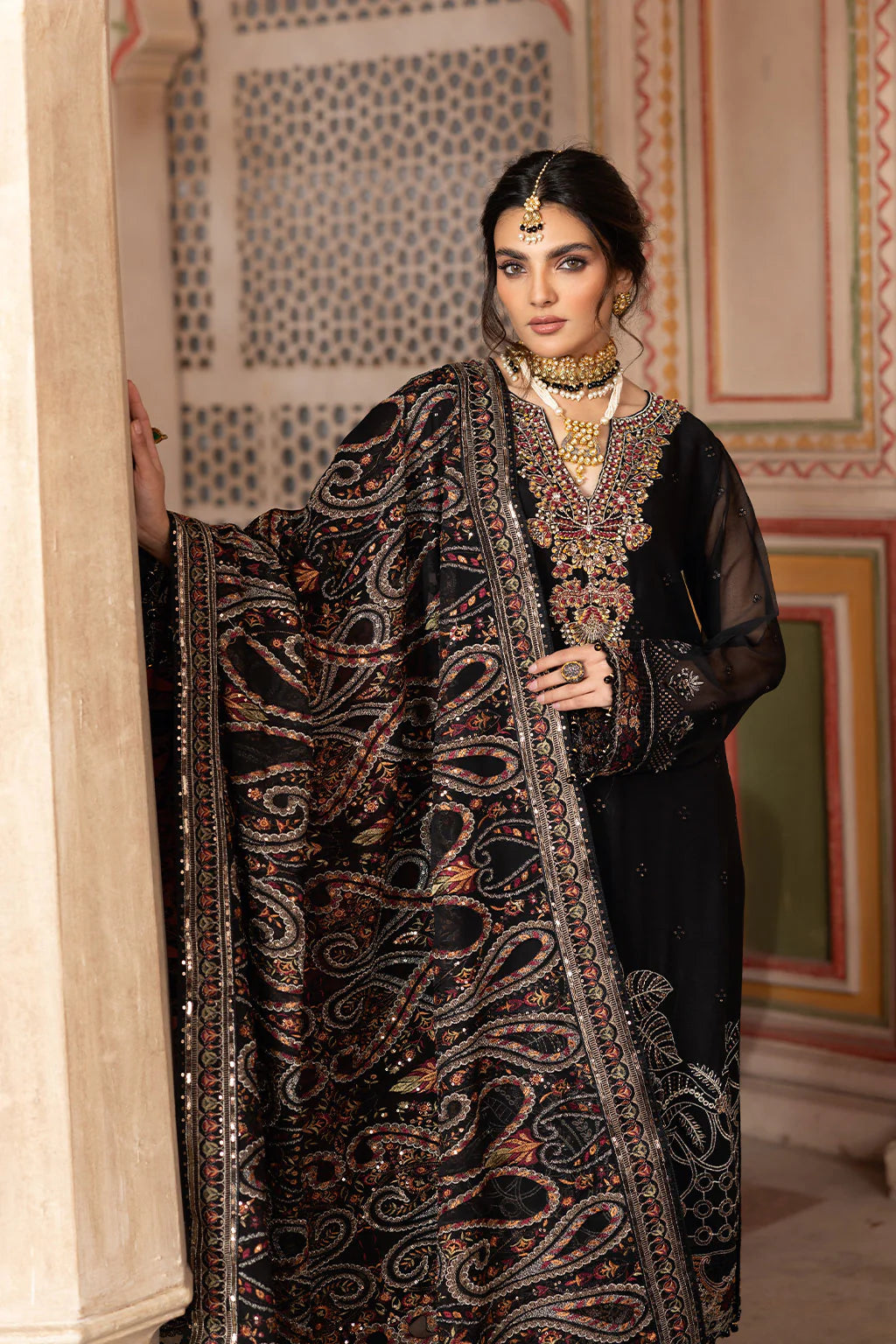 Ramsha 3-Piece Ready To Wear Dastan Vol-3 Chiffon | T-304 Black