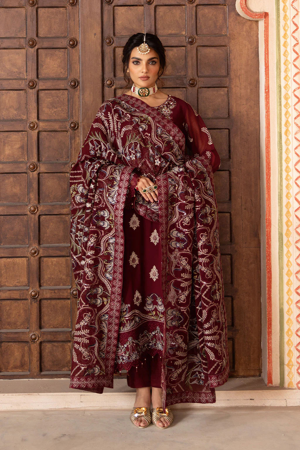 Ramsha 3-Piece Ready To Wear Dastan Vol-3 Chiffon | T-301 Dark Maroon