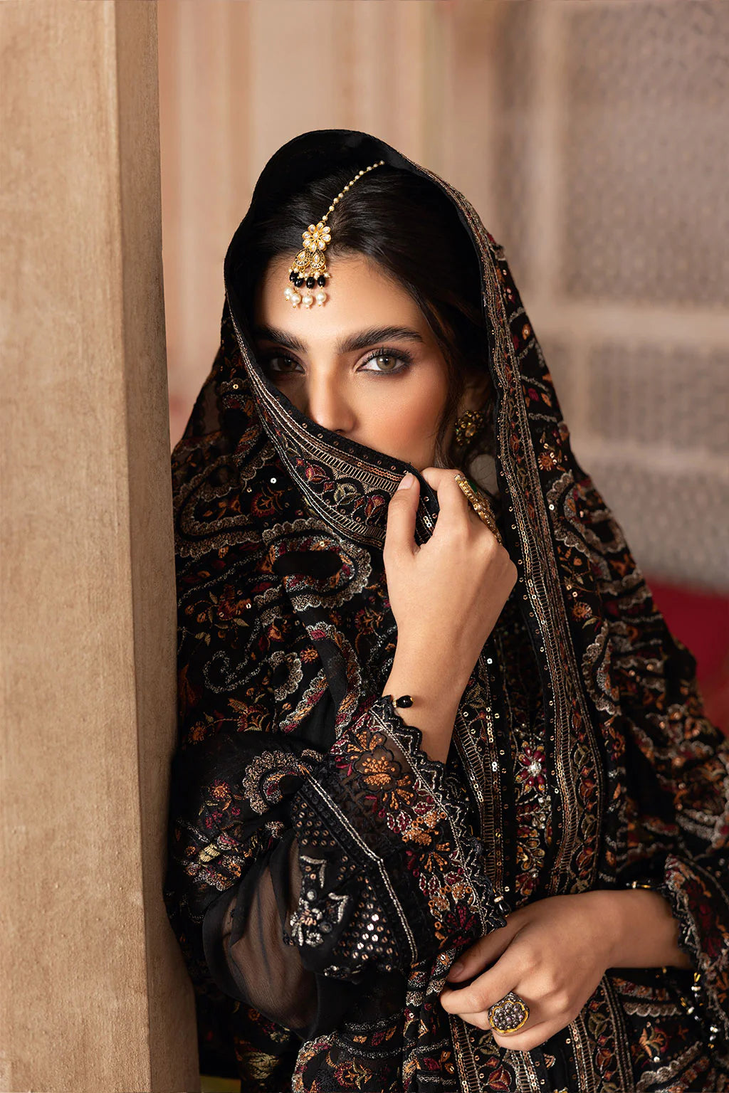 Ramsha 3-Piece Ready To Wear Dastan Vol-3 Chiffon | T-304 Black