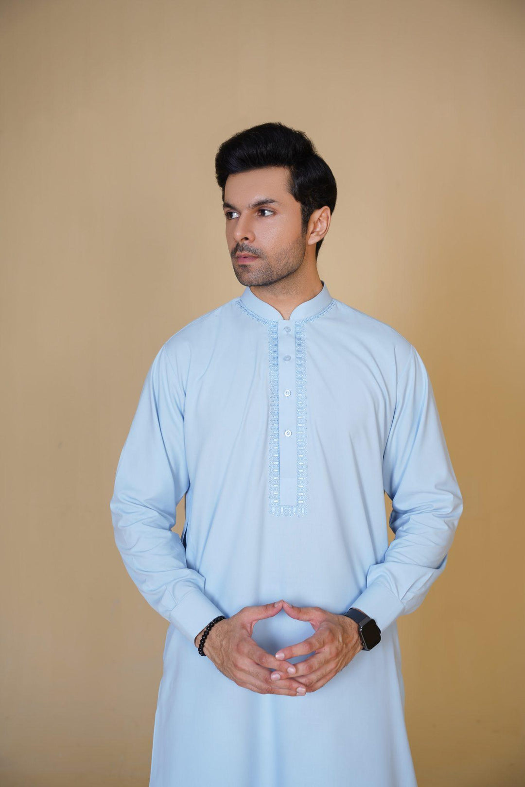 Al-Qaisar Men's Embroidered Sky Blue Shalwar Kameez AQ-25