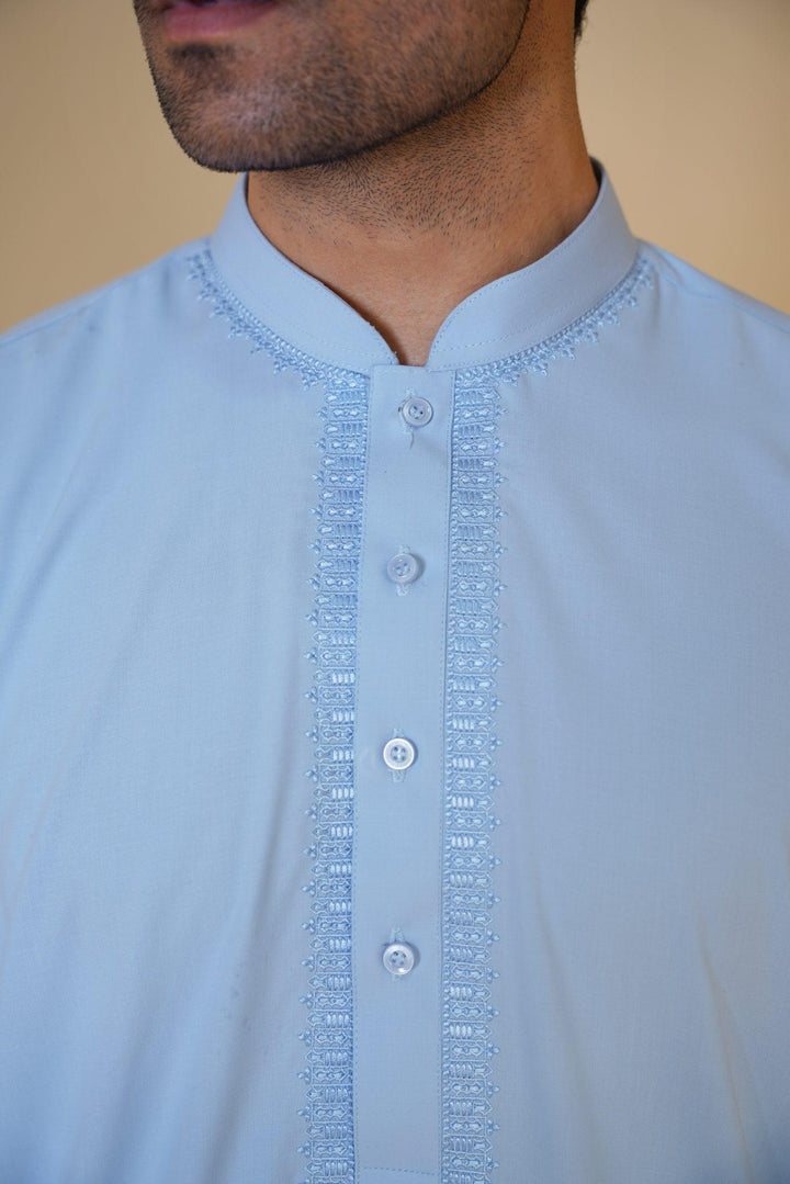 Al-Qaisar Men's Embroidered Sky Blue Shalwar Kameez AQ-25