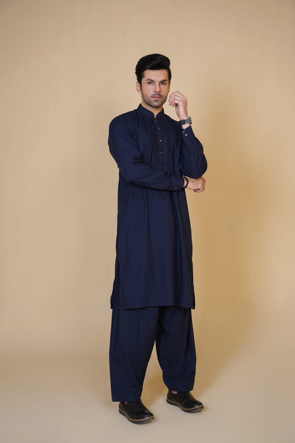 Al-Qaisar Men's Embroidered Navy Blue Shalwar Kameez AQ-10