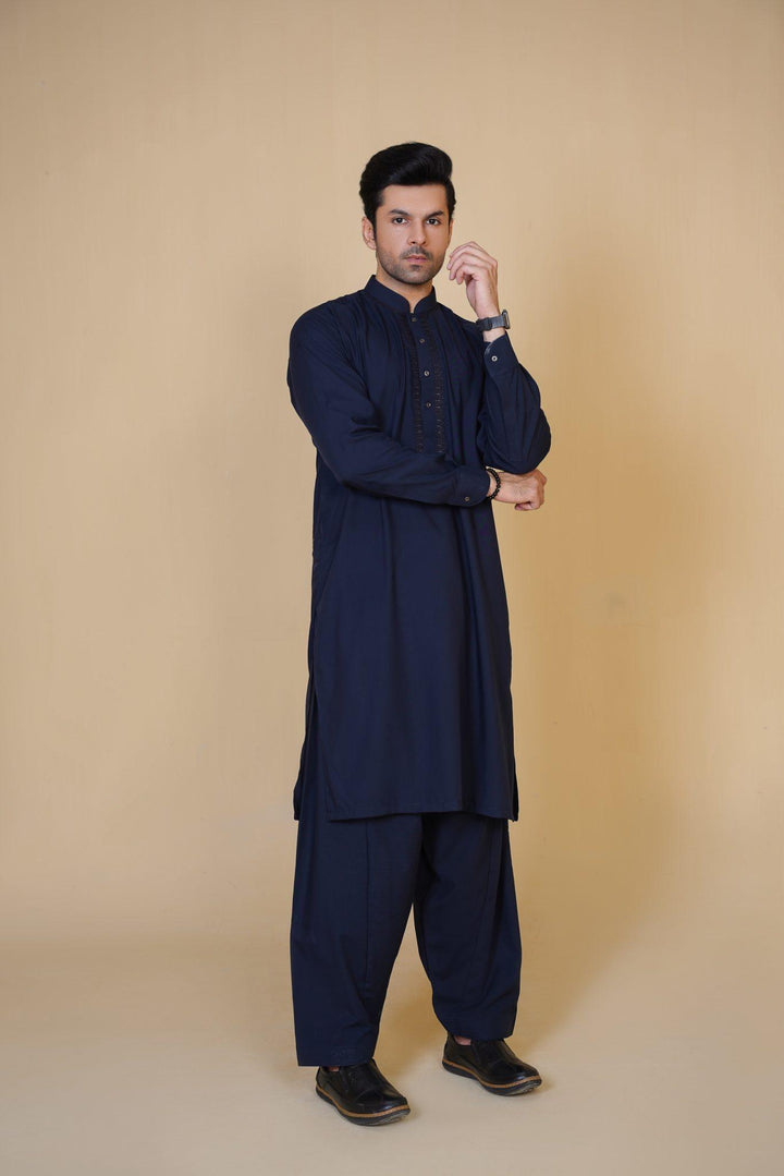 Al-Qaisar Men's Embroidered Navy Blue Shalwar Kameez AQ-10