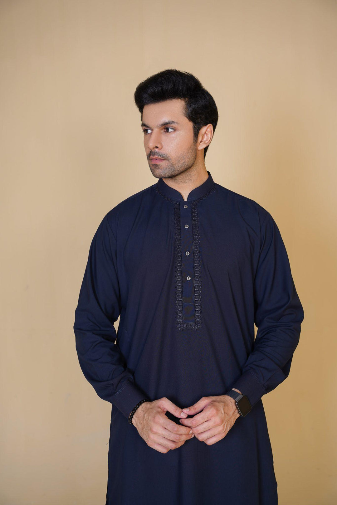 Al-Qaisar Men's Embroidered Navy Blue Shalwar Kameez AQ-10